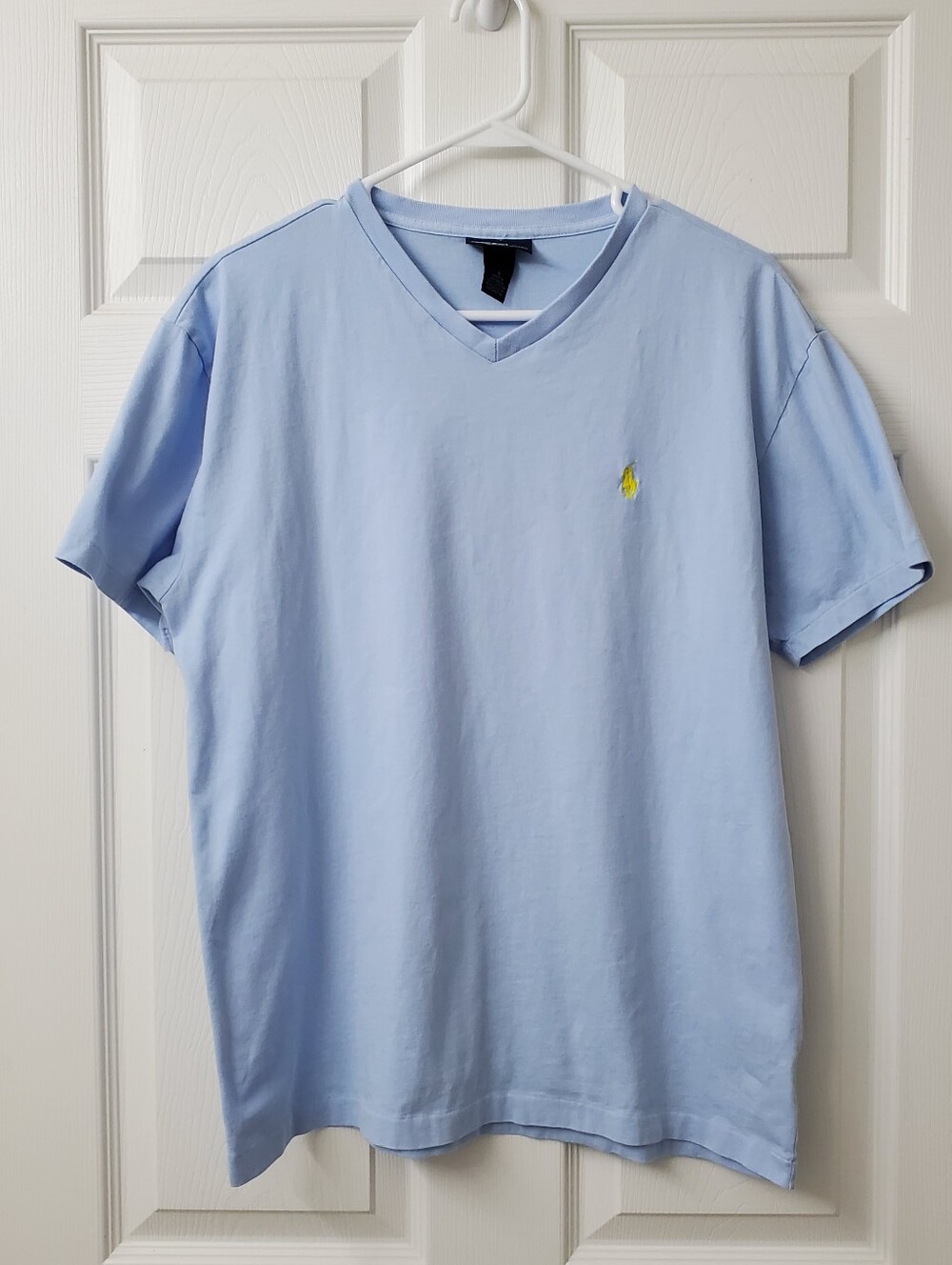 Polo By Ralph Lauren Men' Light Blue Cotton V-neck T-Shirt With Yellow Pony Logo
